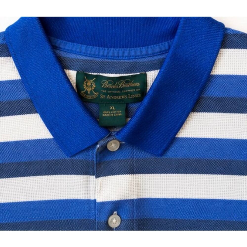 Brooks Brothers Golf Polo Shirt XL Blue Stripe St Andrews Links